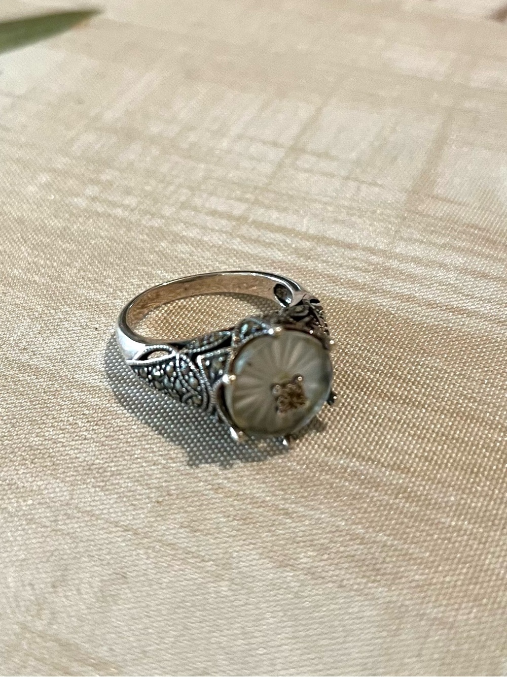 Sterling Silver Floral Mother-of-Pearl Ring - Cream Center